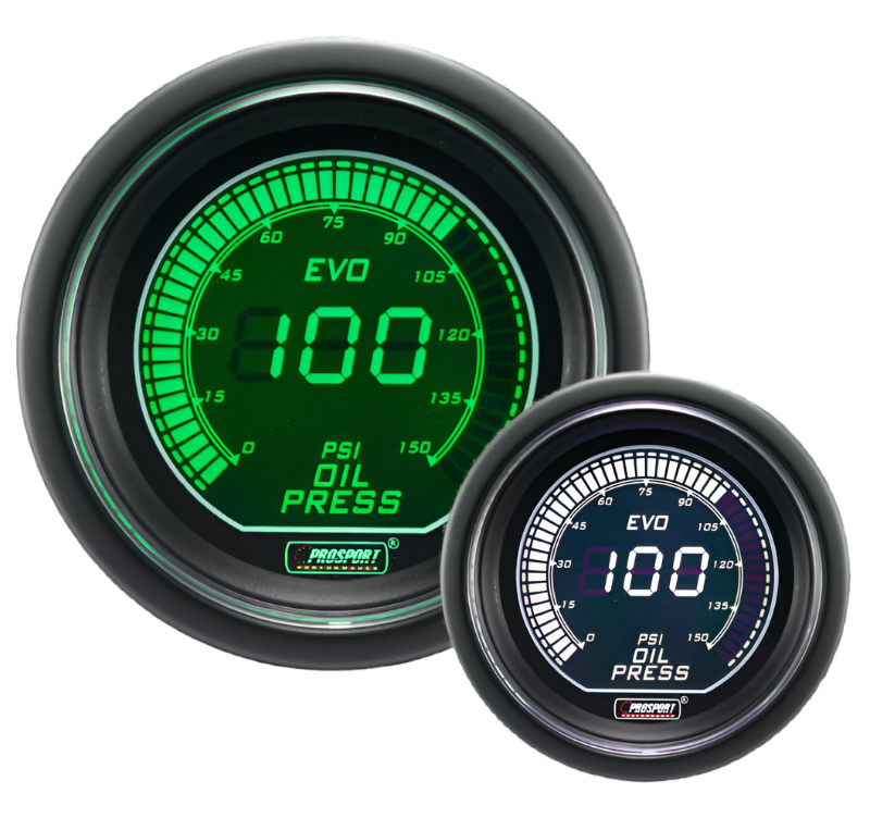 Prosport 2-1/16" Evo Electrical Green/White Oil Pressure Gauge-
