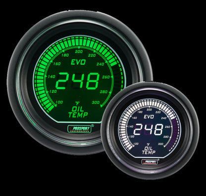 Medidor de temperatura de aceite eléctrico verde y blanco Prosport Evo de 2-1/16"