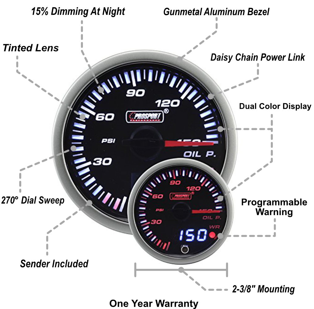 Manómetro eléctrico de presión de aceite JDM Prosport de 2-3/8"
