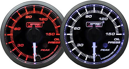 Manómetro de presión de aceite Prosport de 2-1/16" con puntero blanco premium y lente transparente ámbar/blanco