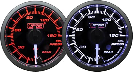 Manómetro de presión de aceite Prosport de 2-1/16" con puntero blanco premium y lente transparente ámbar/blanco