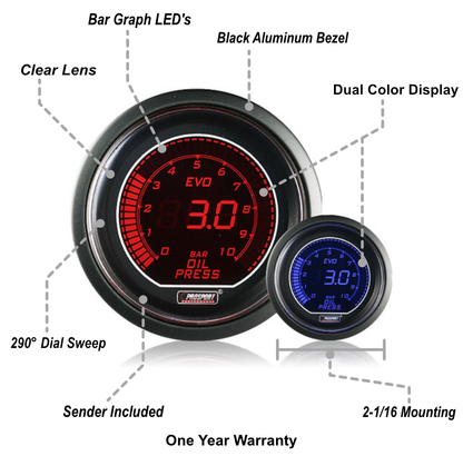 Prosport 52mm Evo Electrical Oil Pressure Gauge-BAR