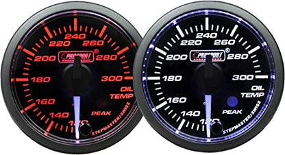 Medidor de temperatura de aceite Prosport de 2-1/16" con puntero blanco premium y lente transparente color ámbar/blanco