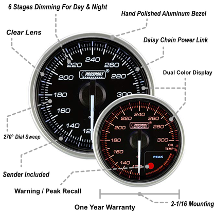 Medidor de temperatura de aceite eléctrico Prosport Supreme de 2-1/16"