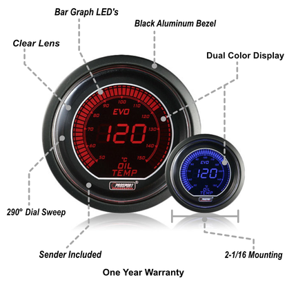 Prosport 2-1/16" Evo Electrical Oil Temperature Gauge-Celsius