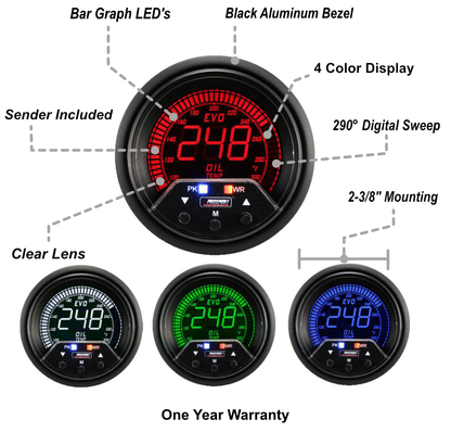 Medidor de temperatura de aceite eléctrico Prosport Premium Evo de 2-3/8"