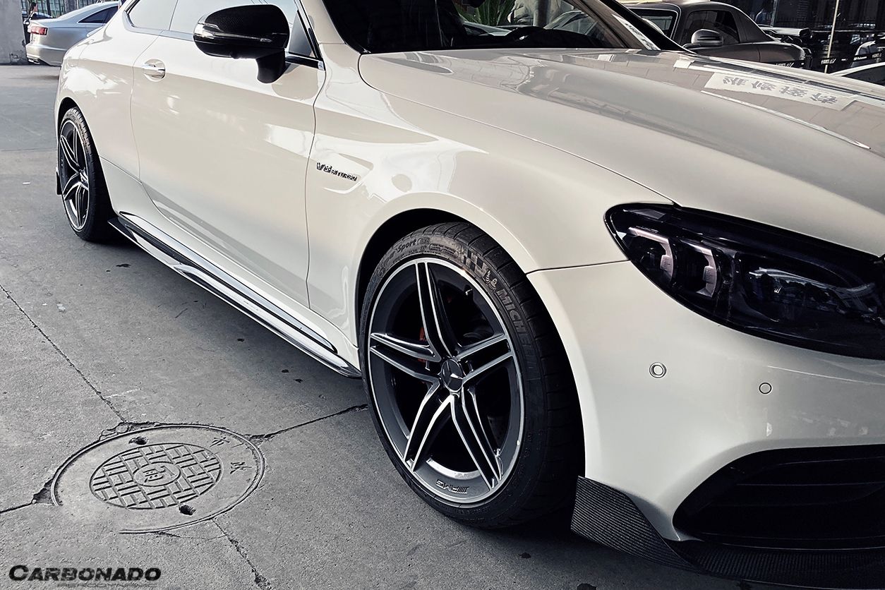 Faldones laterales de fibra de carbono para Mercedes Benz W205 C63 S AMG Coupé Carbonado 2015-2021, extensión de labio adicional