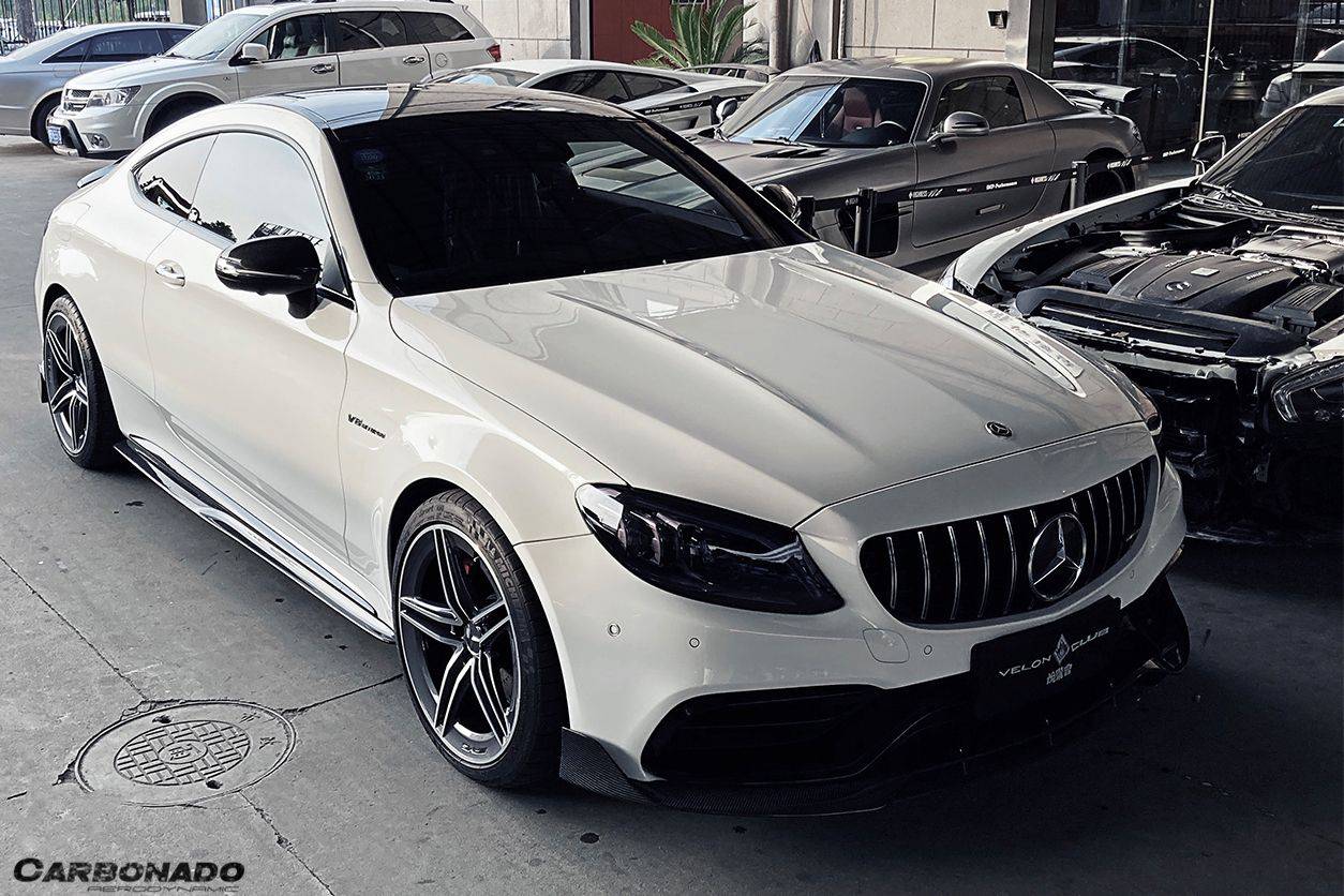 Faldones laterales de fibra de carbono para Mercedes Benz W205 C63 S AMG Coupé Carbonado 2015-2021, extensión de labio adicional