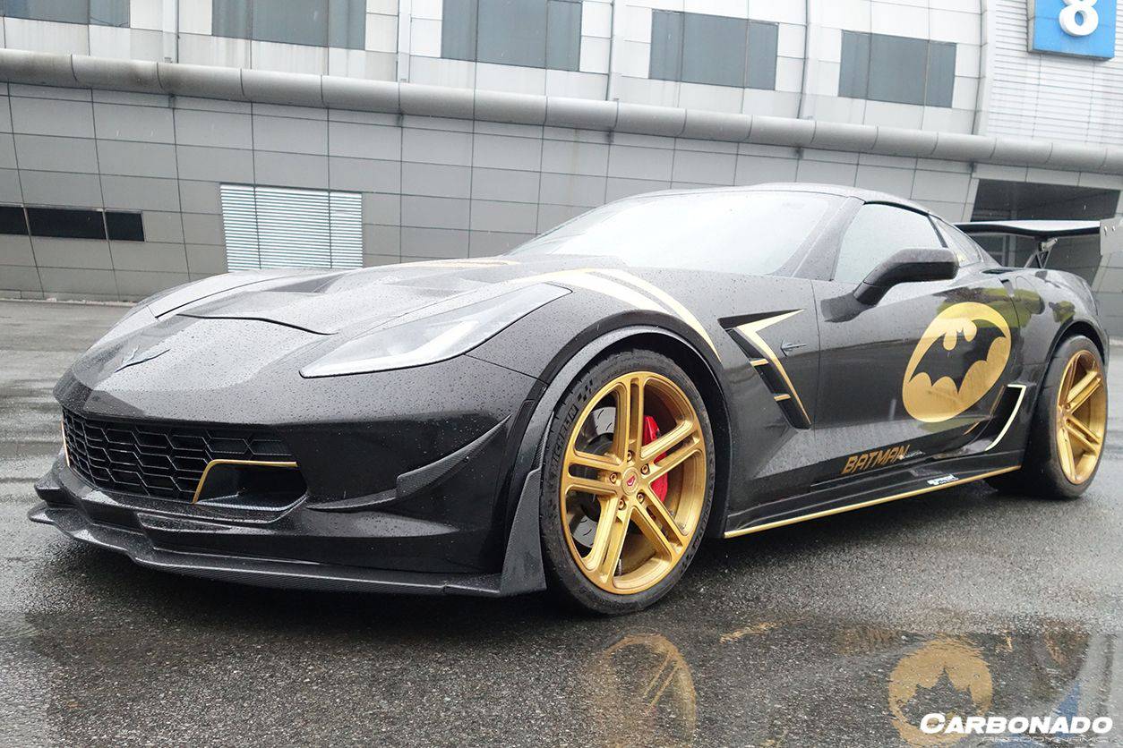 Carbonado 2013-2019 Corvette C7 PD Style Carrocería ancha con bengalas traseras y faldones laterales
