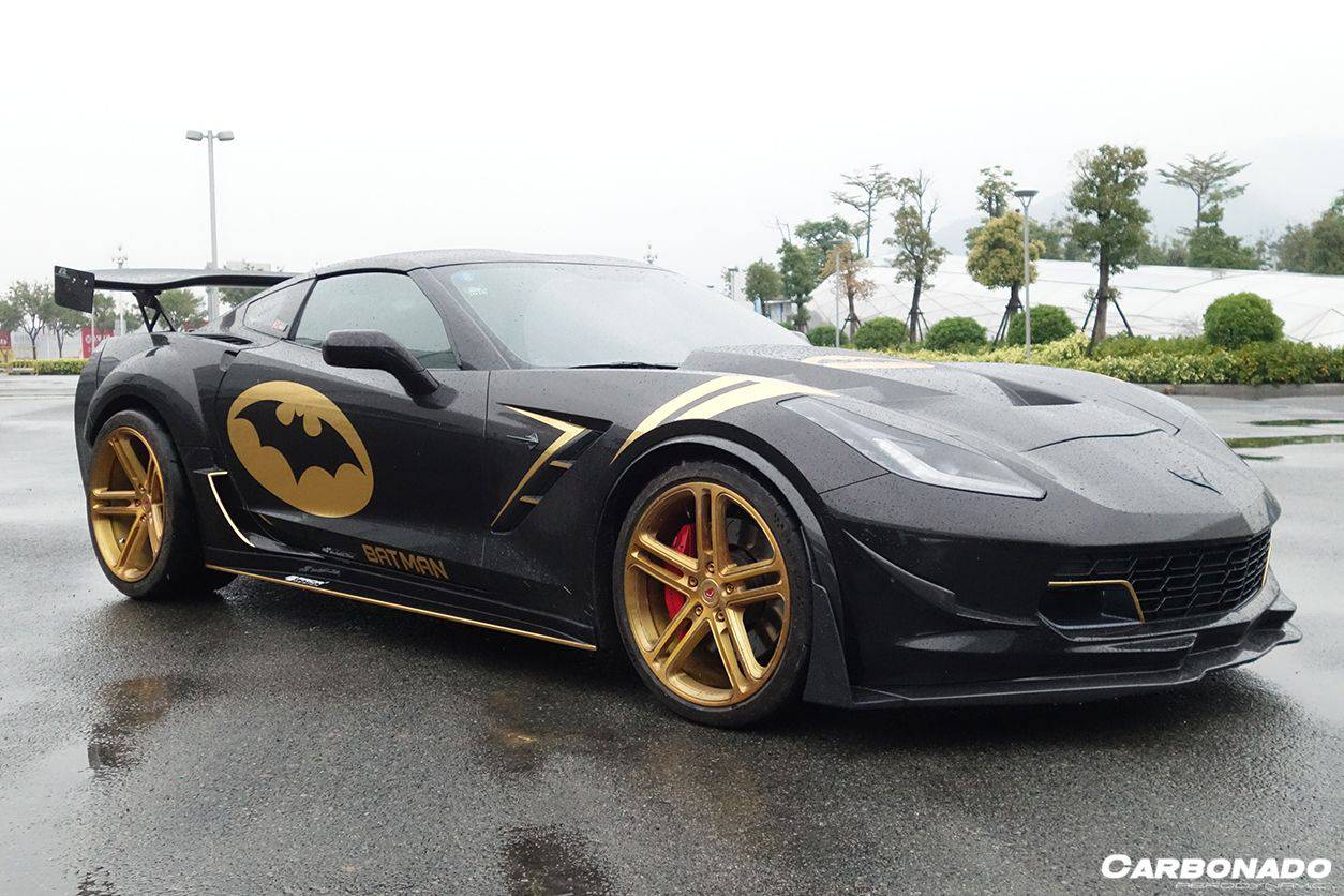 Carbonado 2013-2019 Corvette C7 PD Style Carrocería ancha con bengalas traseras y faldones laterales