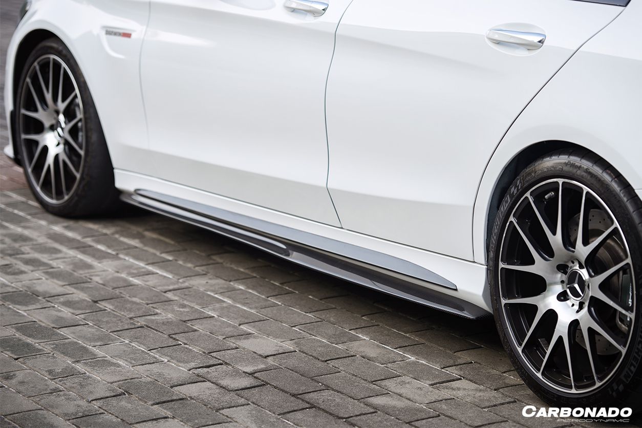 Carbonado 2015-2021 Mercedes Benz W205 C63 S AMG Sedan Carbon Fiber Side Skirts Extension Add On Lip