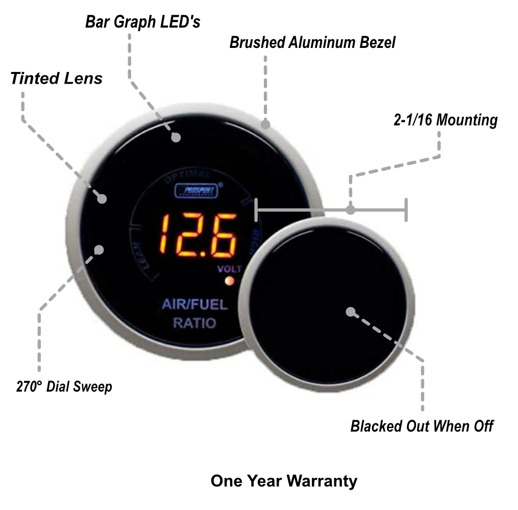 Prosport 2-1/16" Digital Air Fuel Ratio & Volt Gauge-Amber