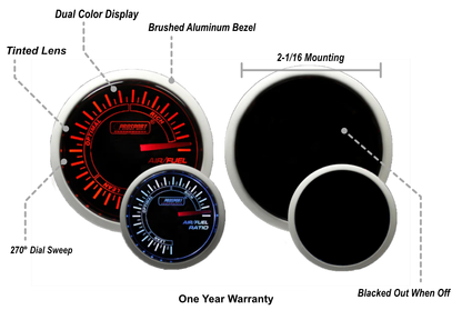Prosport 2-1/16" Amber / White -  Air Fuel Ratio Gauge