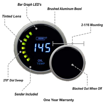 Medidor digital de temperatura de aceite Prosport de 2-1/16"