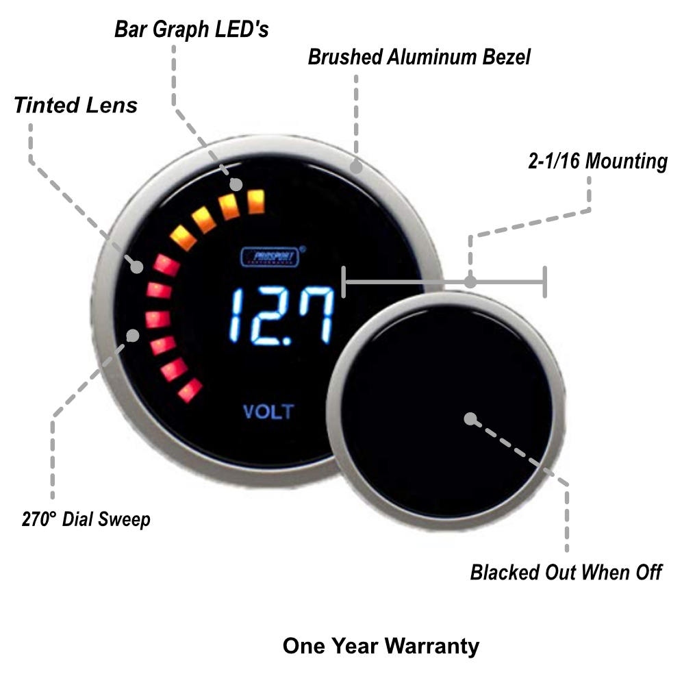Prosport 2-1/16" Digital Volt Gauge