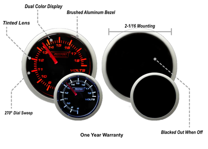 Prosport 2-1/16" Amber / White - Electric Volt Gauge