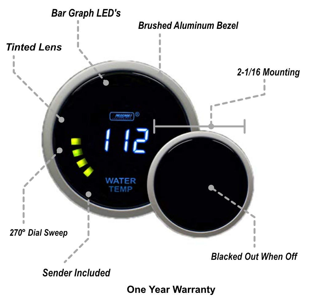 Medidor digital de temperatura del agua Prosport de 2-1/16"