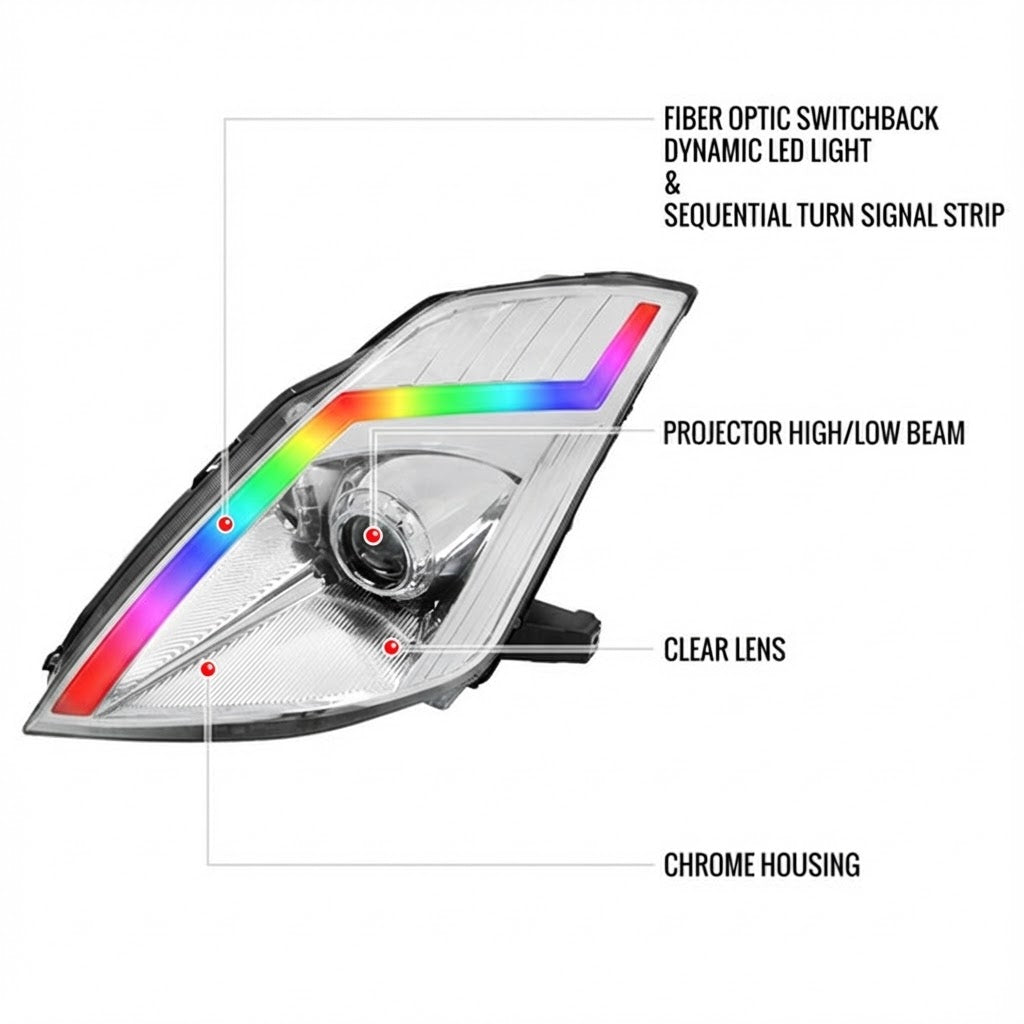 NTXGlow RGB Chrome Housing Headlights | 2006-2009 Nissan 350Z