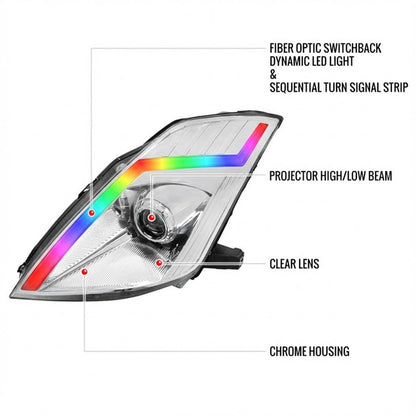 NTXGlow RGB Chrome Housing Headlights | 2006-2009 Nissan 350Z