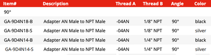 Thread Adapter -AN Male to NPT Male - 90° (GA-9D4N18-B)
