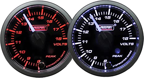 Medidor de voltaje premium Prosport de 2-1/16" con puntero blanco, lente ámbar/blanco transparente