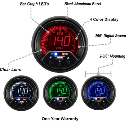 Medidor de voltios eléctrico Prosport Premium Evo de 2-3/8"