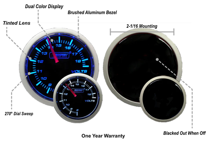 Prosport 2-1/16" Blue/White Volt Gauge