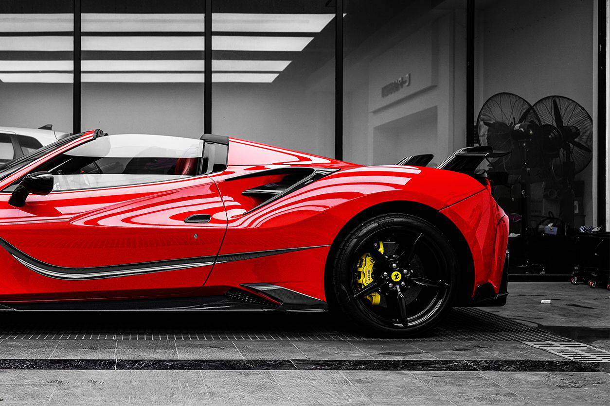 Aletas de admisión de aire laterales de fibra de carbono estilo Ferrari 488 GTB Spider y F8 MSY Carbonado 2015-2024