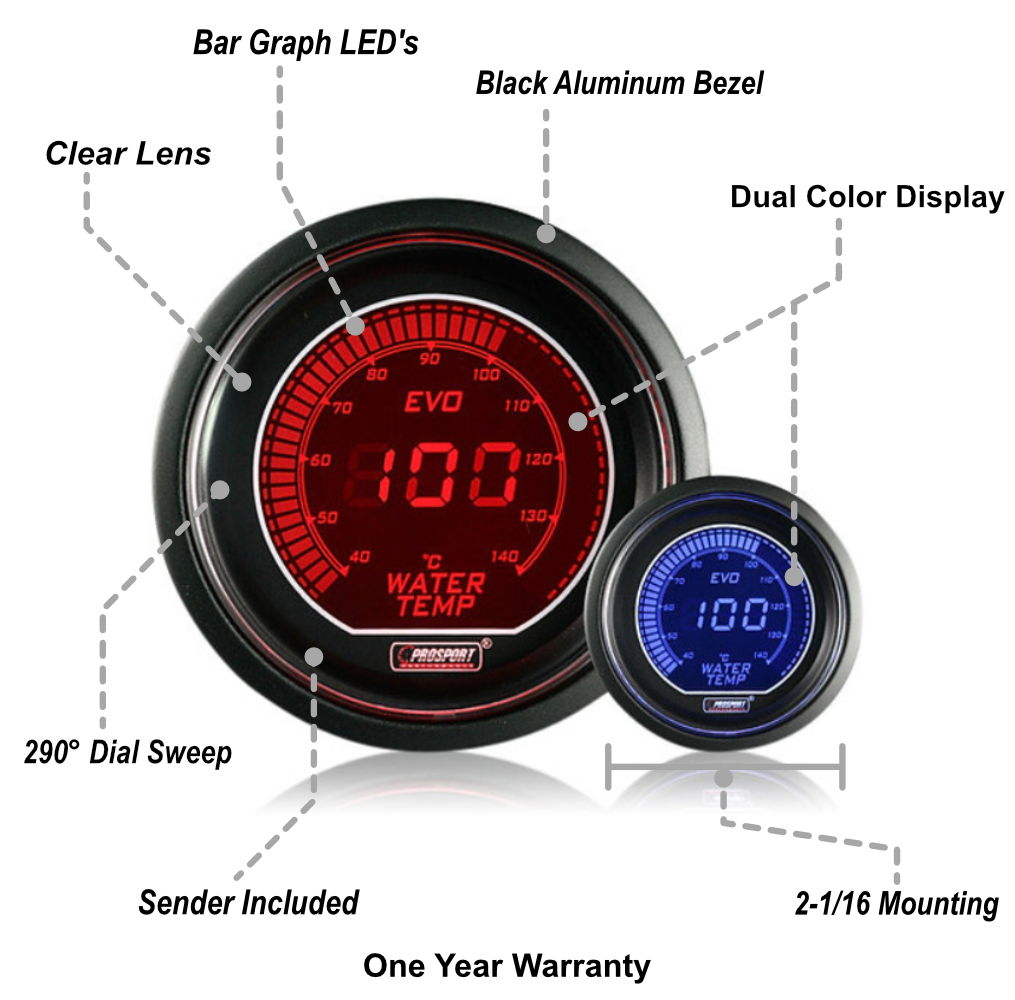 Prosport 2-1/16" Evo Electrical Water Temperature Gauge-Celsius