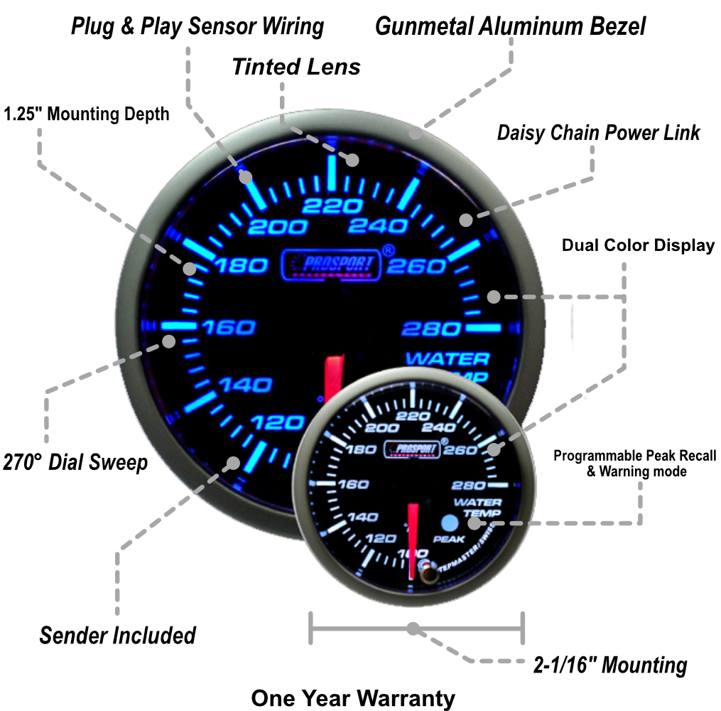 Medidor de temperatura del agua Prosport Premium azul/blanco de 2-1/16"