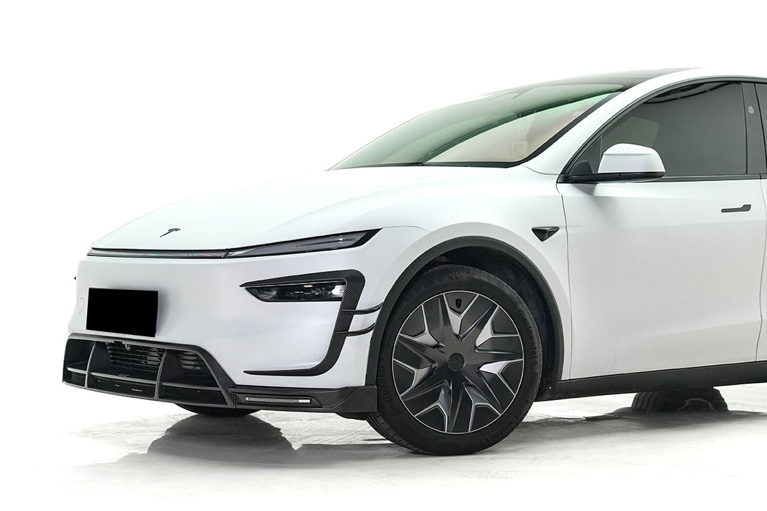 2025-UP Tesla Autoclave Carbon Fiber Front Lip With LED Light Carbonado (RW) Fits:  Model Y, Model YL (DRYCFMODELY-EU-RW-FL)