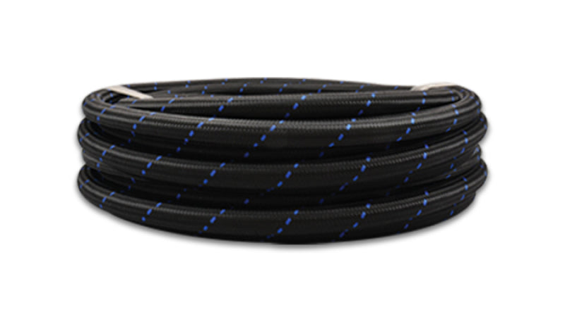Vibrant -4 AN Two-Tone Black/Blue Nylon Braided Flex Hose (5 foot roll)