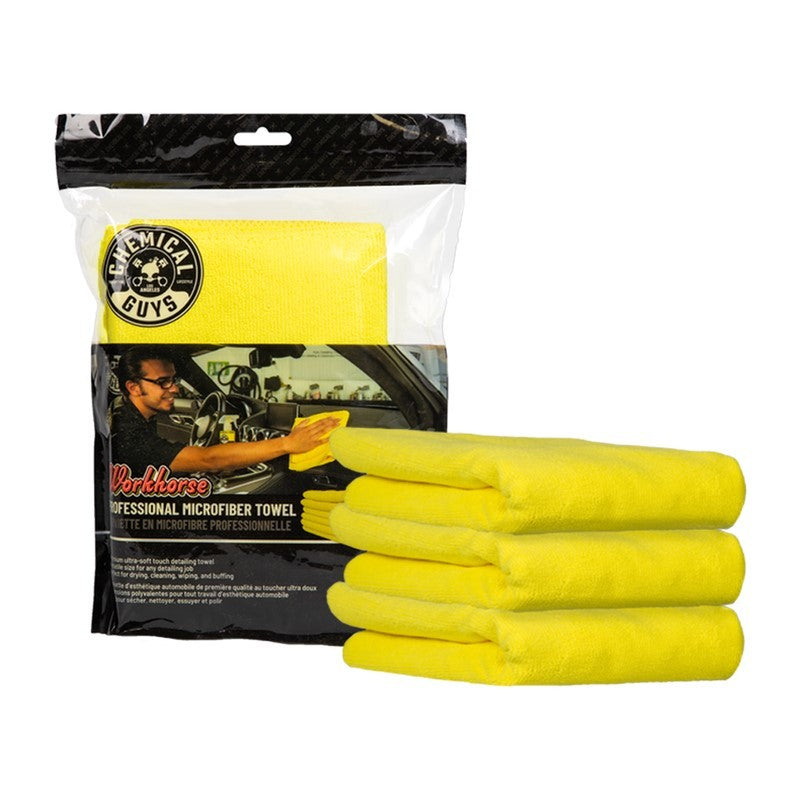 Chemical Guys Workhorse Professional Microfiber Towel - 16in x 16in - Yellow - 3 Pack (P16)