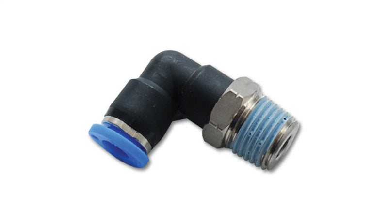 Conector de vacío neumático con codo macho vibrante (rosca NPT de 1/2 pulg.) - para usar con tubos de 1/4 pulg. (6 mm) de diámetro exterior