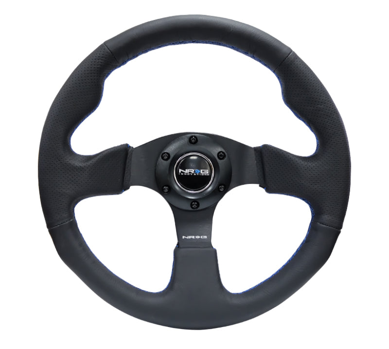 NRG Reinforced Steering Wheel Black Leather with Blue Stitching (Universal)