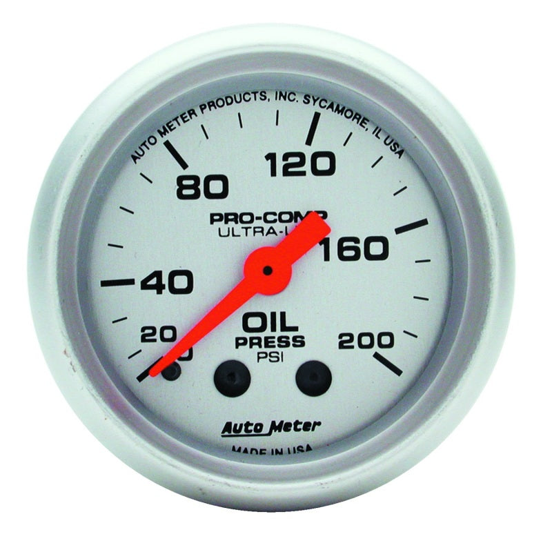 Autometer Ultra-Lite Series 2-1/16'' Manómetro de presión de aceite 0-200 PSI 