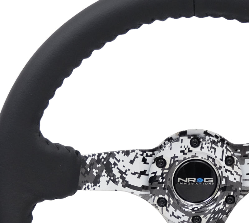 NRG Reinforced Steering Wheel Black Leather with Hydrodipped Digi-Camo Spokes (Universal)