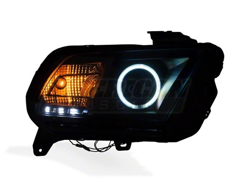 Raxiom w/ Factory HIDLED Halo Projector Headlights- Black Housing/Smoked Lens (13-14 Ford Mustang)