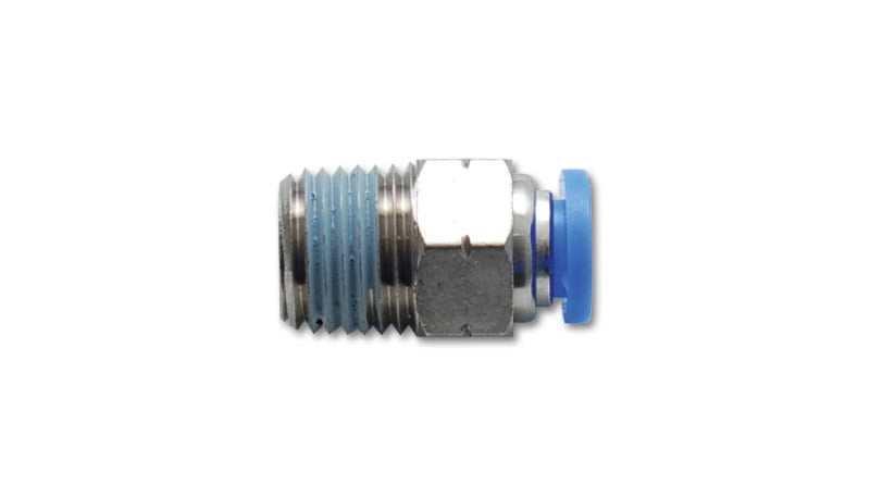 Conector de vacío neumático recto macho vibrante, rosca NPT de 1/4 pulg. para uso con tubos de 3/8 pulg. y 9,5 mm de diámetro exterior