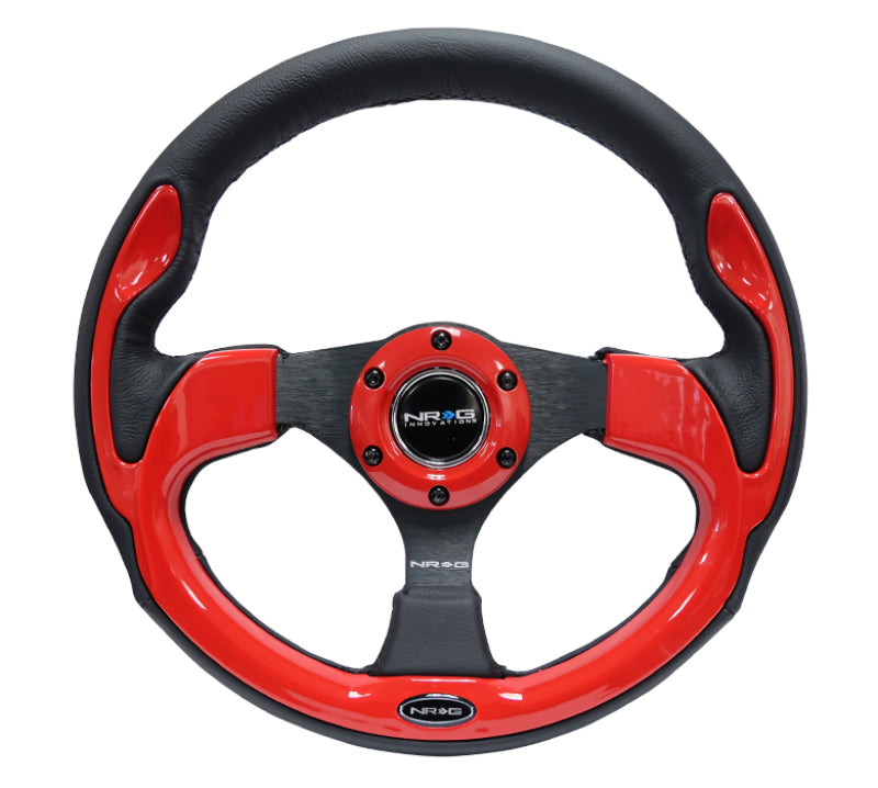 NRG Reinforced Steering Wheel (320mm) Black w/Red Trim & 5mm 3-Spoke (Universal)