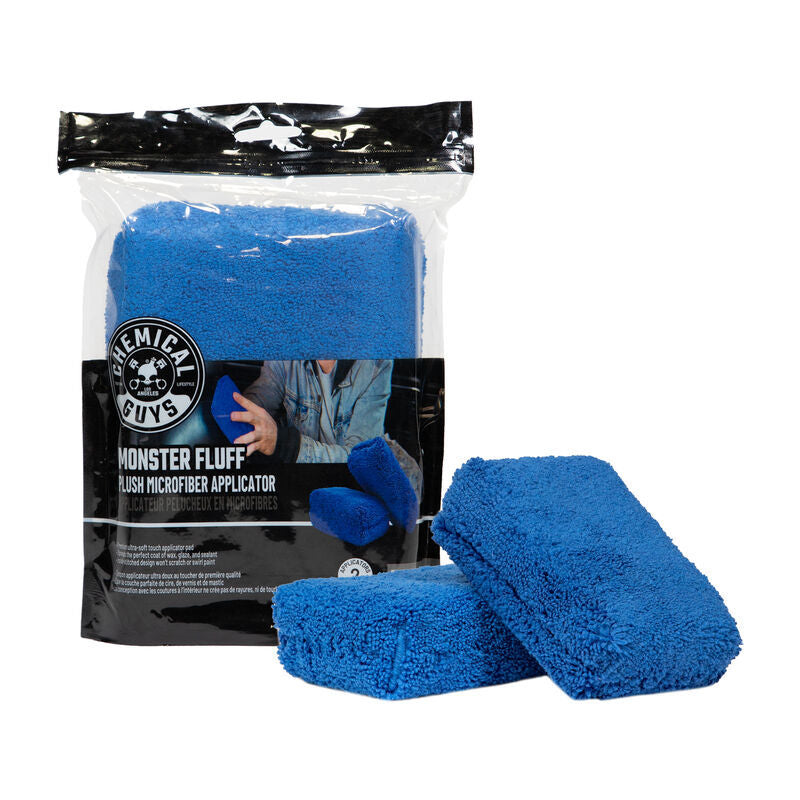 Chemical Guys Monster Fluff Plush Microfiber Applicator - 3in x 5in x 2in - Blue - 2 Pack (P24)