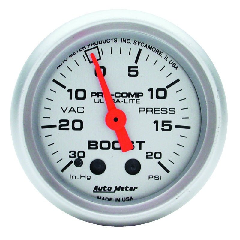 Autometer Ultra - Lite 52mm 20 PSI Mechanical Boost Gauge - AutoMeter