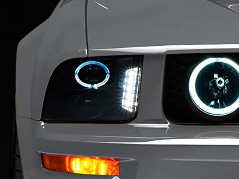 Raxiom LED Halo Projector Headlights w/ Factory Halogen Headlights, Black Housing & Smoked Lens (05-09 Mustang)