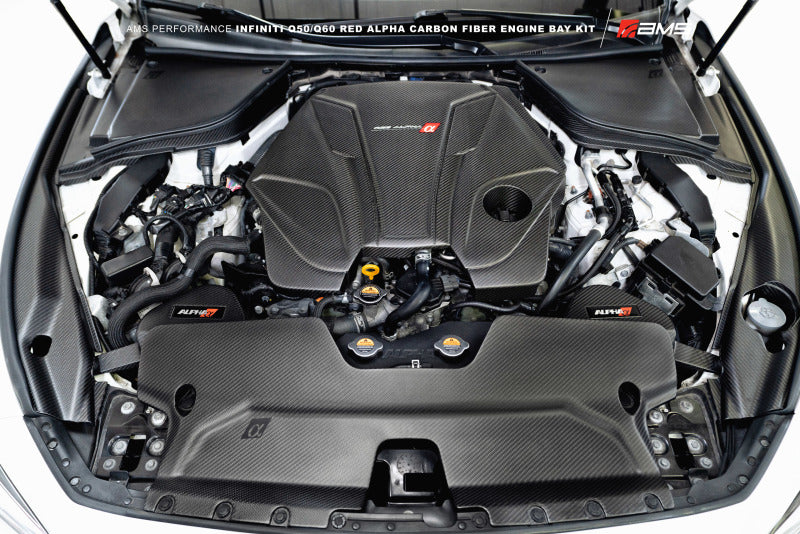 AMS Performance Alpha Juego de cubiertas para compartimento de motor trasero de carbono mate (Infiniti Q60/Q50) 