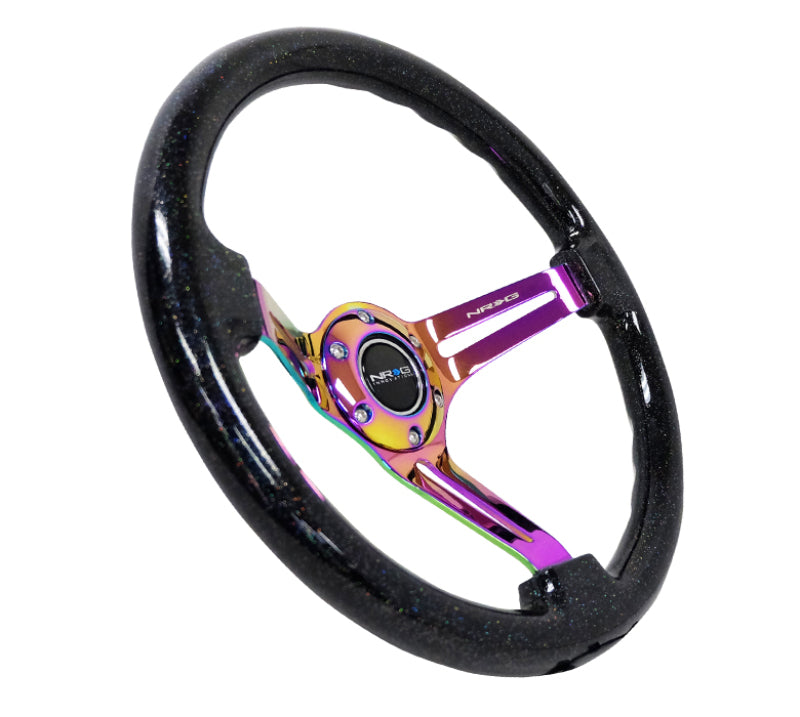 NRG Reinforced Steering Wheel Black Multi Color Flake w/ Neochrome Center Mark (Universal)