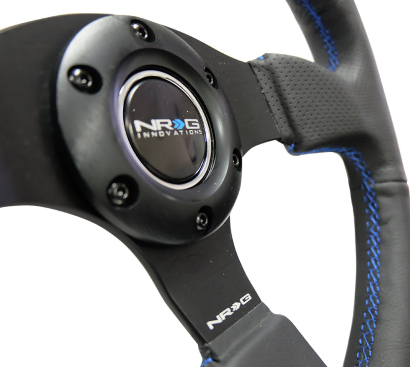 NRG Reinforced Steering Wheel Black Leather with Blue Stitching (Universal)