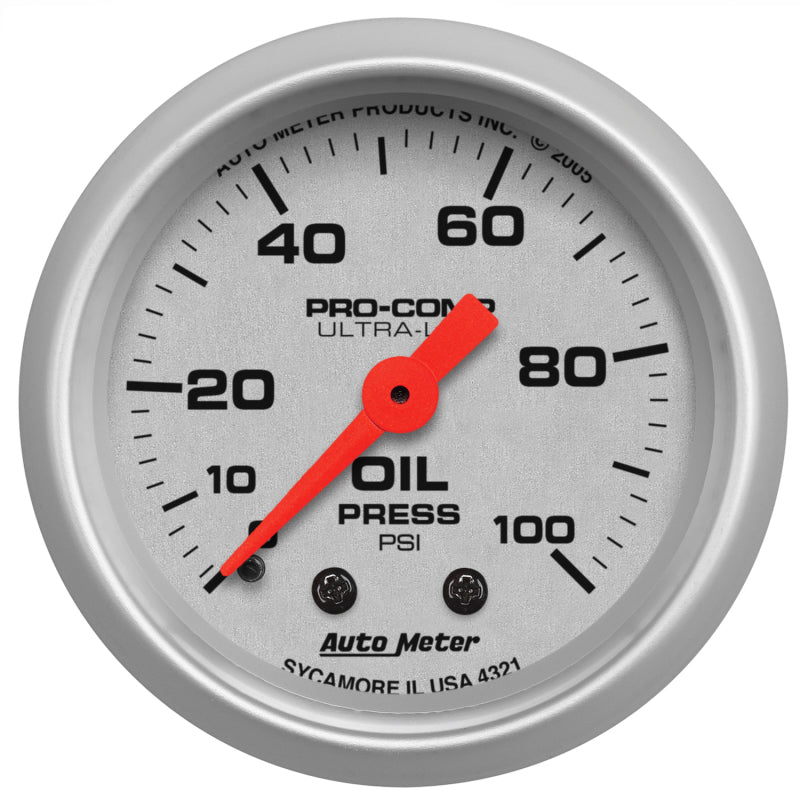 Autometer Ultra-Lite Series 2-1/16'' Presión de aceite Manómetro 0-100 PSI
