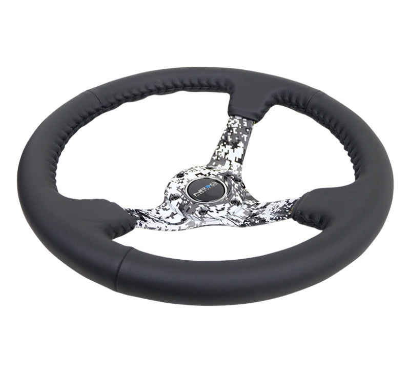 NRG Reinforced Steering Wheel Black Leather with Hydrodipped Digi-Camo Spokes (Universal)