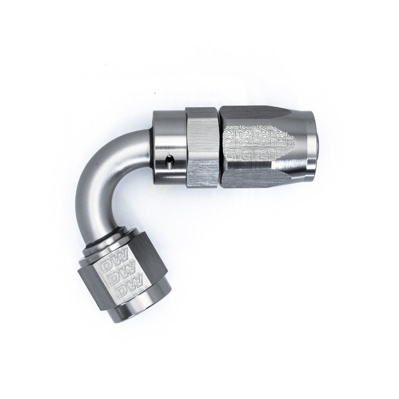 DeatschWerks 6AN Female Swivel 120 - Degree Hose End CPE - Anodized DW Titanium - DeatschWerks