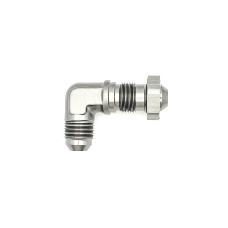 DeatschWerks 8AN Male Flare To 8AN Male Flare Bulkhead Adapter 90 - Degree (Incl. Nut) - DeatschWerks